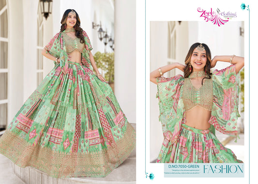 7050 Green Queen Zeel Chinnon Silk Lehenga Choli