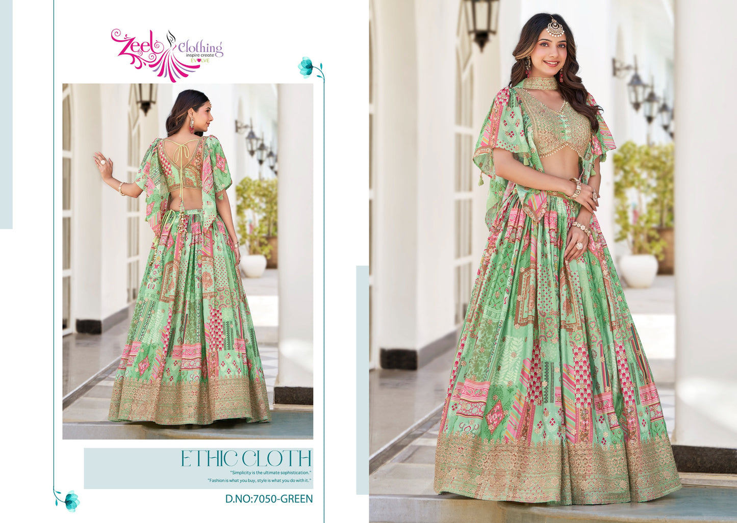 7050 Green Queen Zeel Chinnon Silk Lehenga Choli