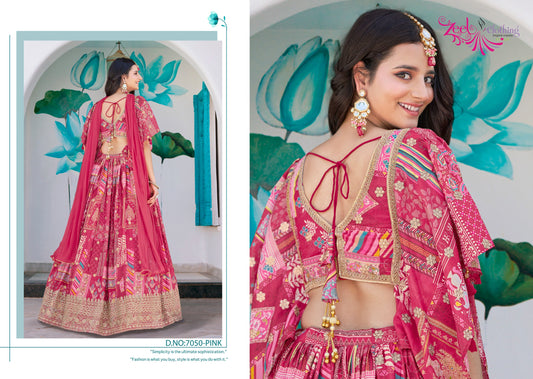 7050 Pink Queen Zeel Chinnon Silk Lehenga Choli