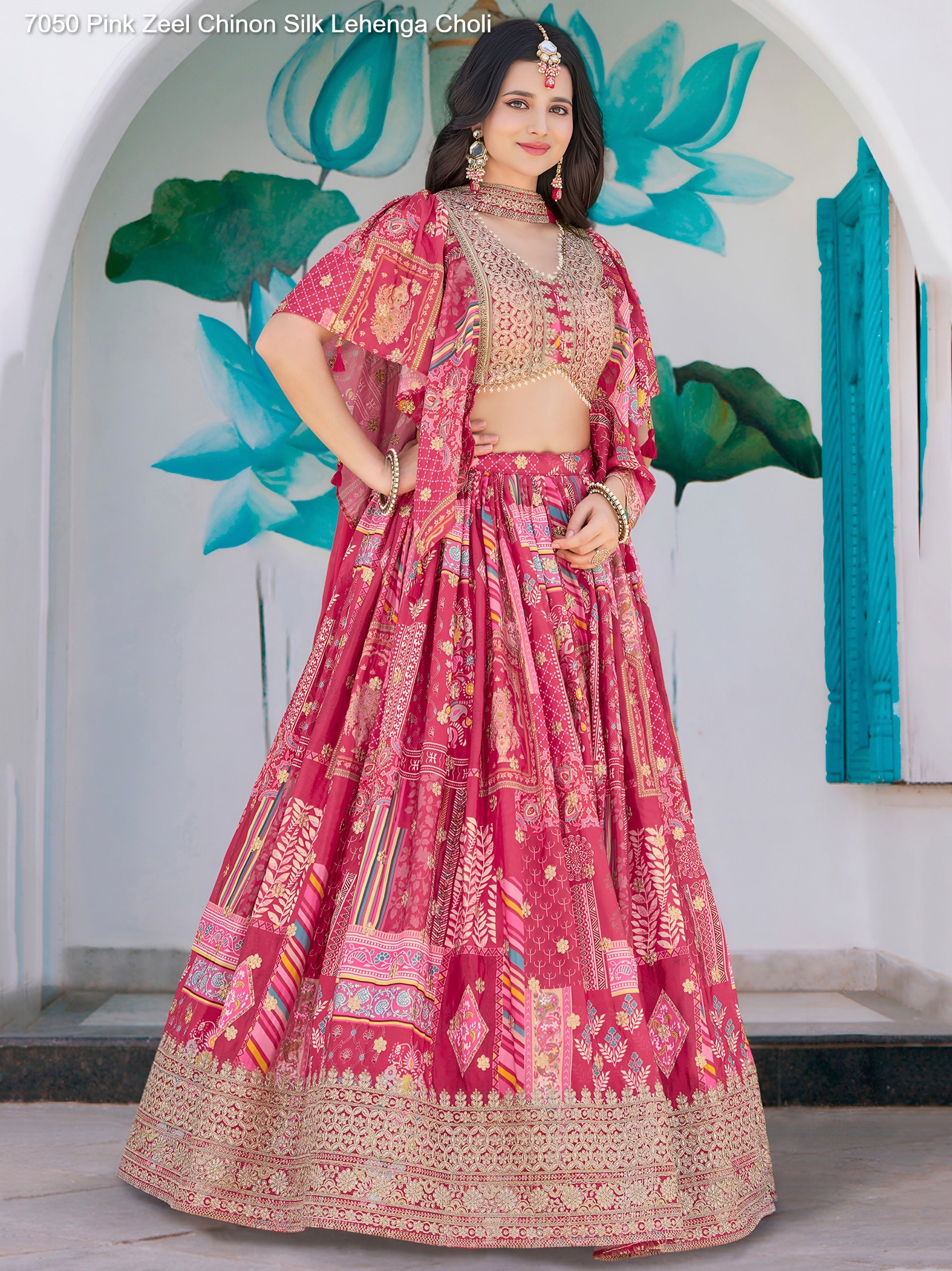 7050 Pink Zeel Chinon Silk Lehenga Choli