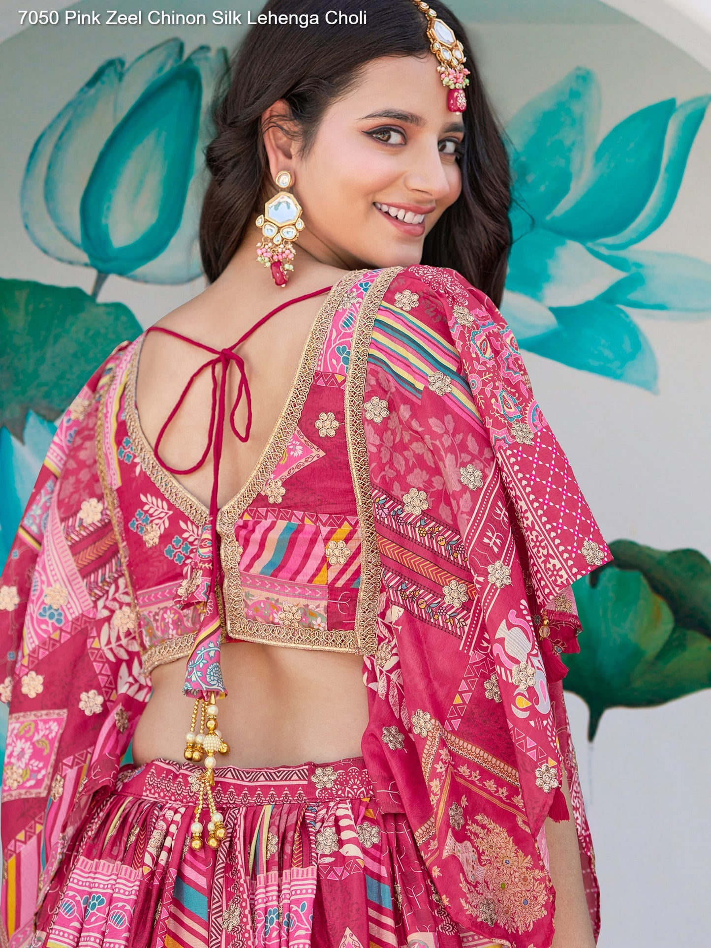 7050 Pink Zeel Chinon Silk Lehenga Choli