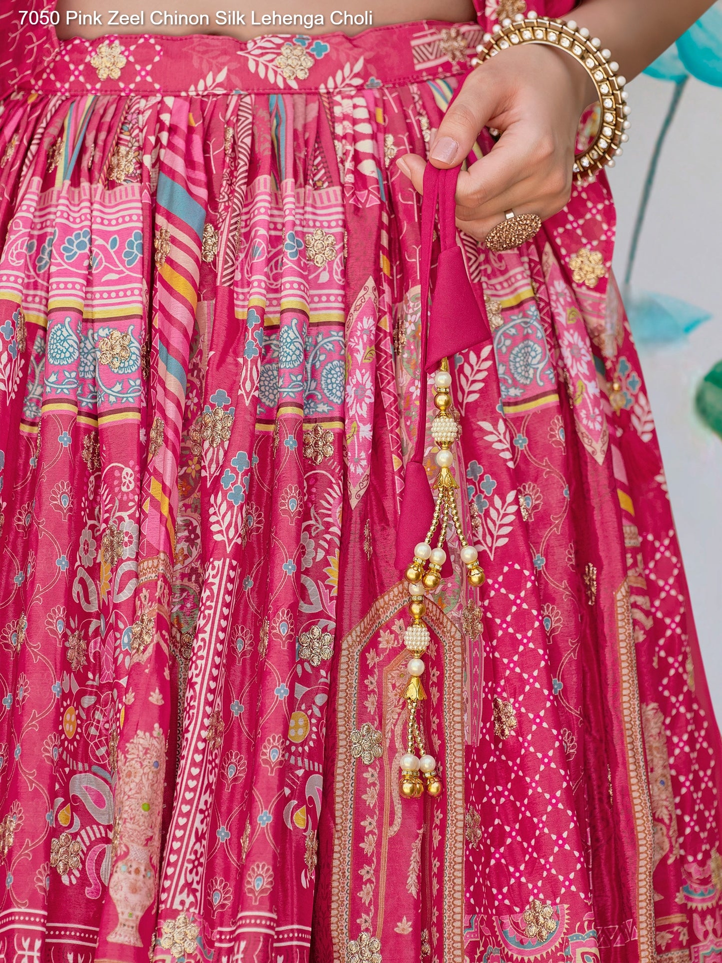 7050 Pink Zeel Chinon Silk Lehenga Choli