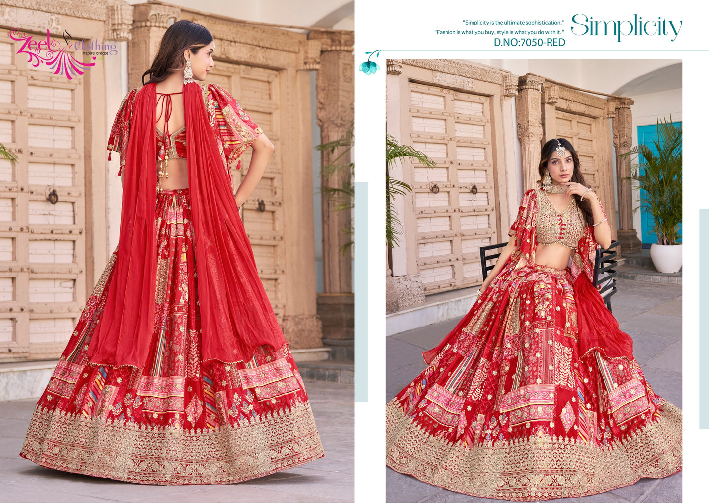 7050 Red Queen Zeel Chinnon Silk Lehenga Choli