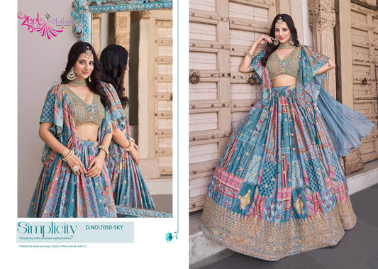 7050 Sky Queen Zeel Chinnon Silk Lehenga Choli