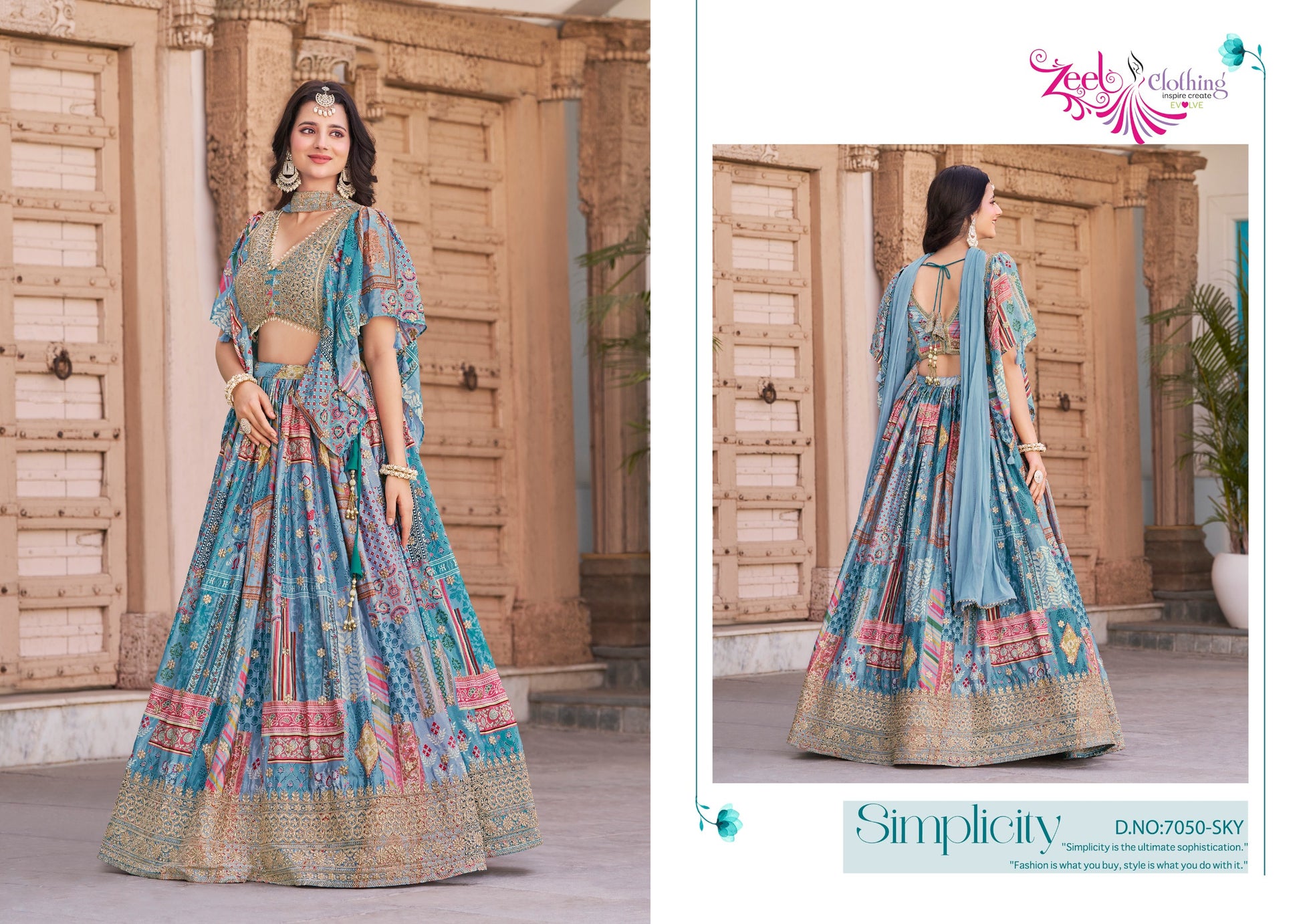7050 Sky Queen Zeel Chinnon Silk Lehenga Choli
