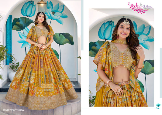 7050 Yellow Queen Zeel Chinnon Silk Lehenga Choli