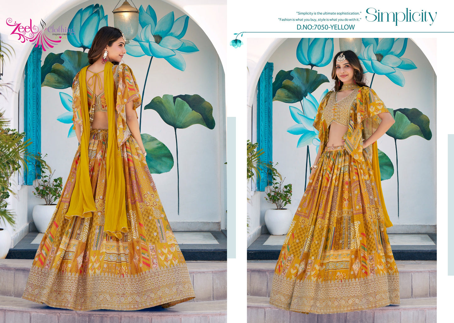 7050 Yellow Queen Zeel Chinnon Silk Lehenga Choli