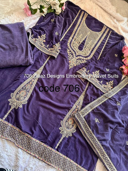 706 Ziaaz Designs Embroidery Velvet Suits