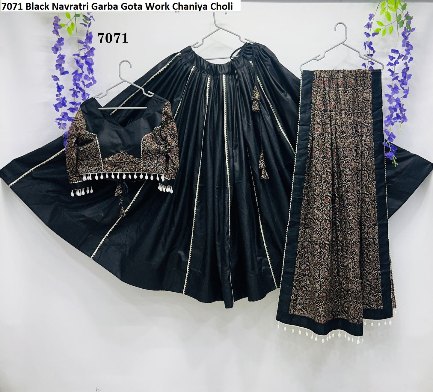7071 Black Navratri Garba Gota Work Chaniya Choli