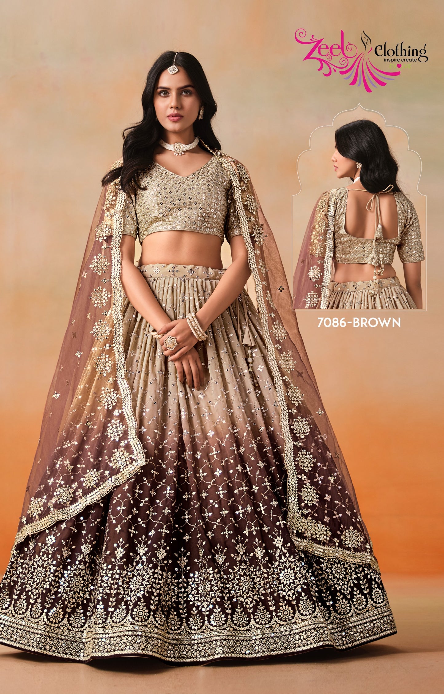 7086-Brown Elegance Zeel Georgette Lehenga Choli
