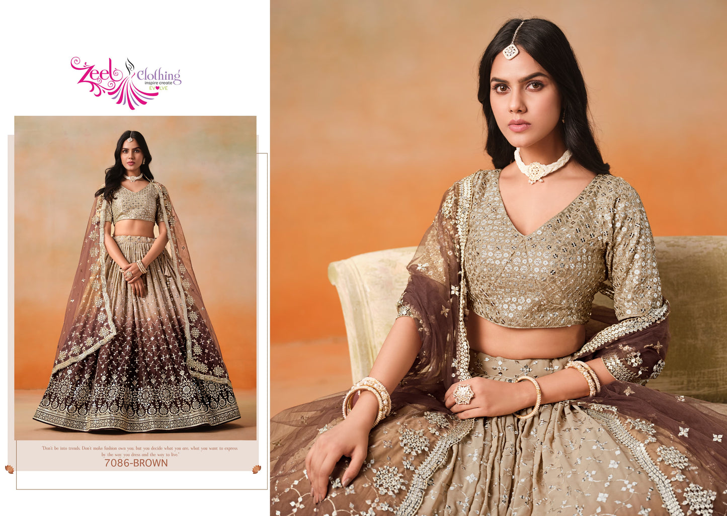 7086-Brown Elegance Zeel Georgette Lehenga Choli