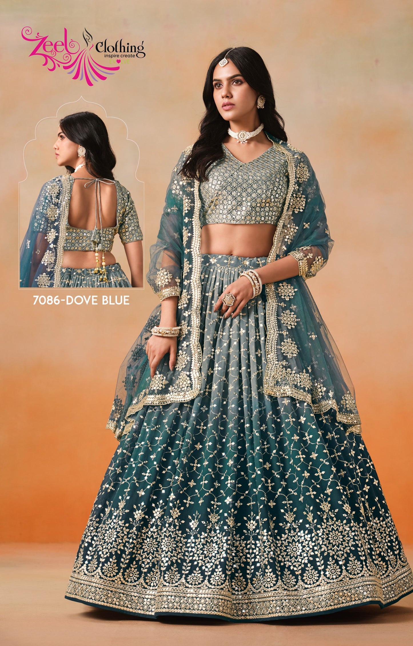 7086-Doveblue Elegance Zeel Georgette Lehenga Choli