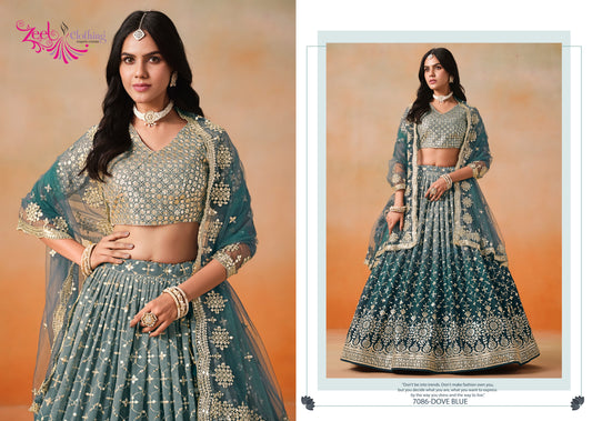 7086-Doveblue Elegance Zeel Georgette Lehenga Choli