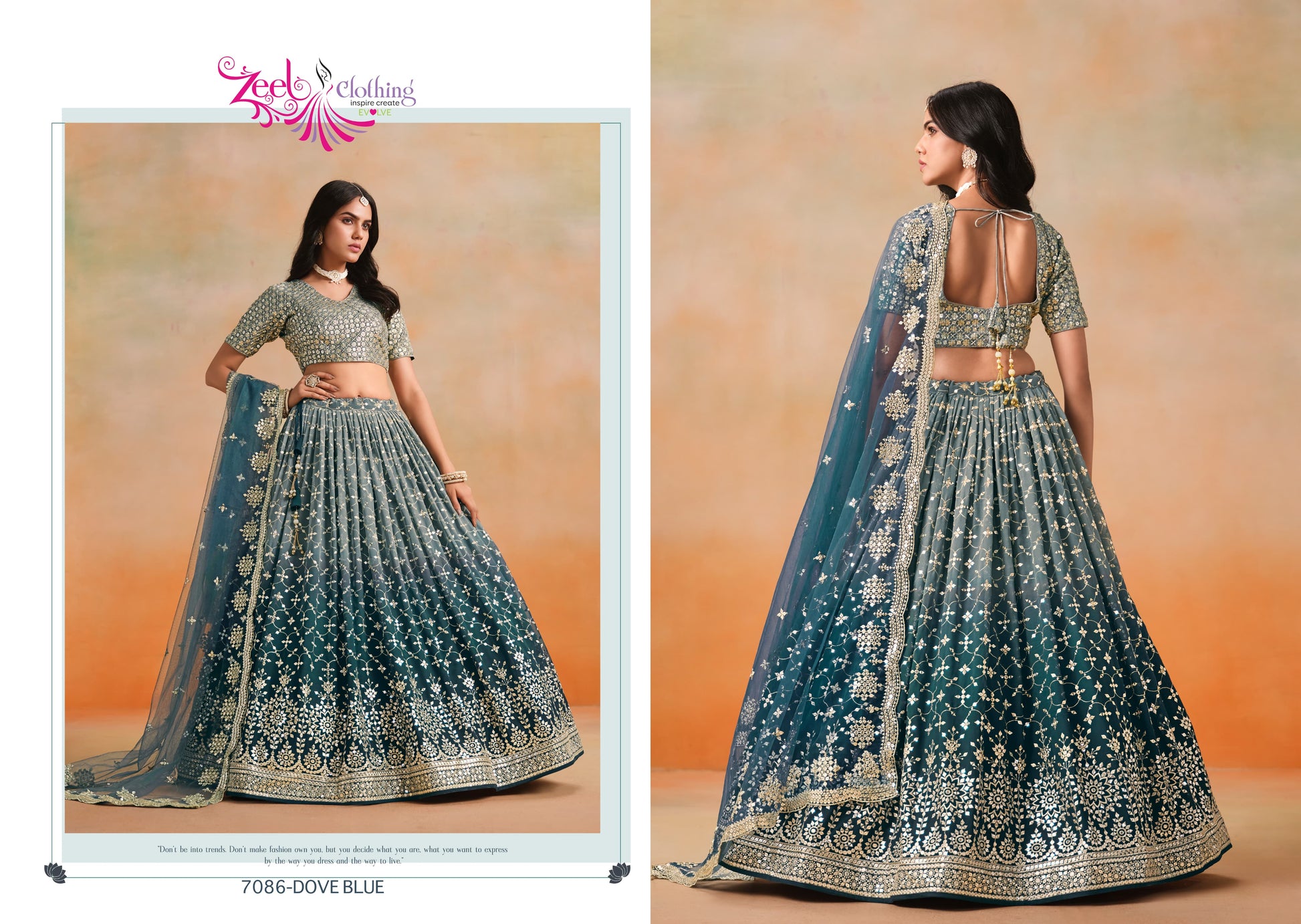 7086-Doveblue Elegance Zeel Georgette Lehenga Choli