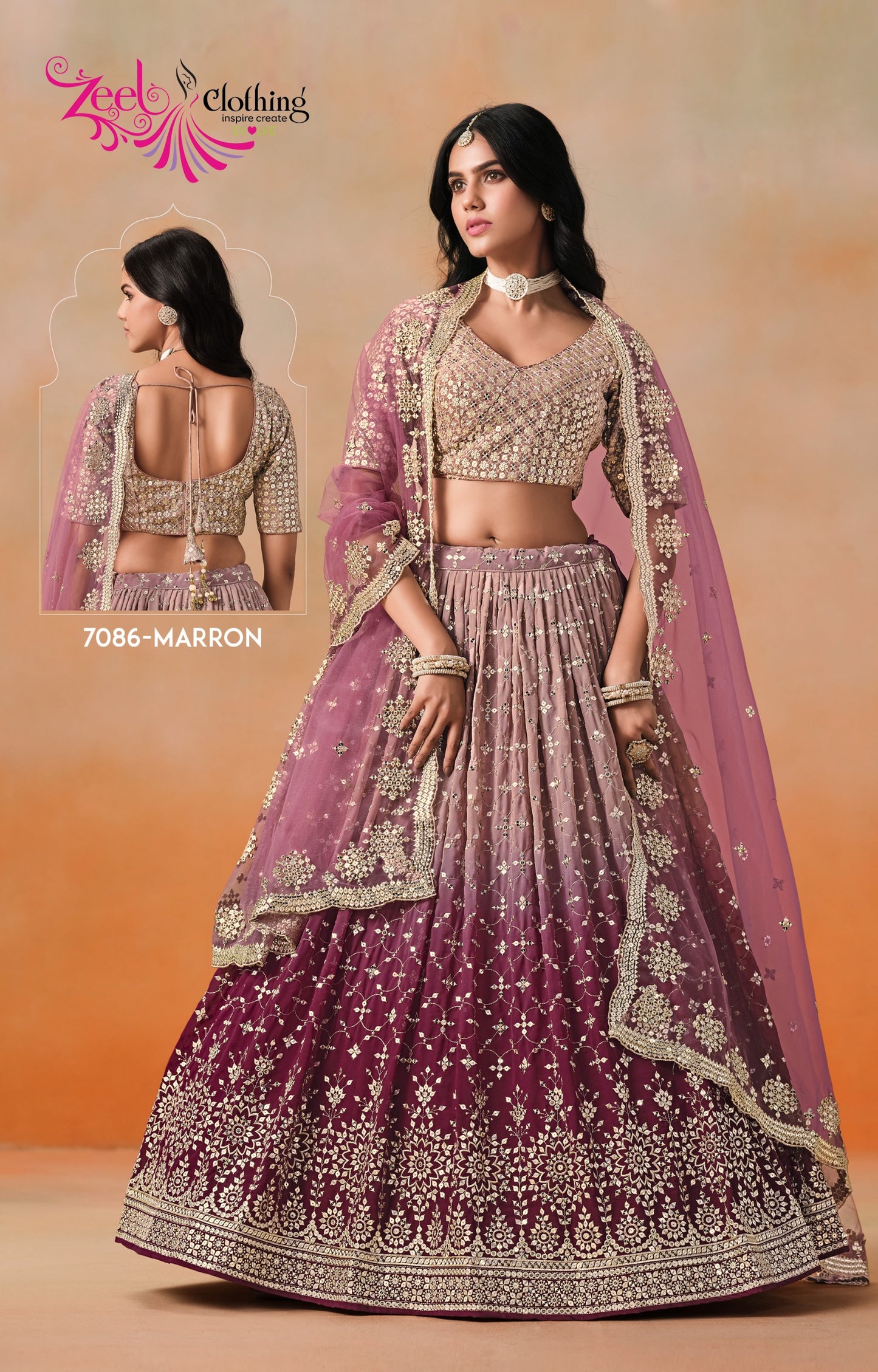 7086-Maroon Elegance Zeel Georgette Lehenga Choli