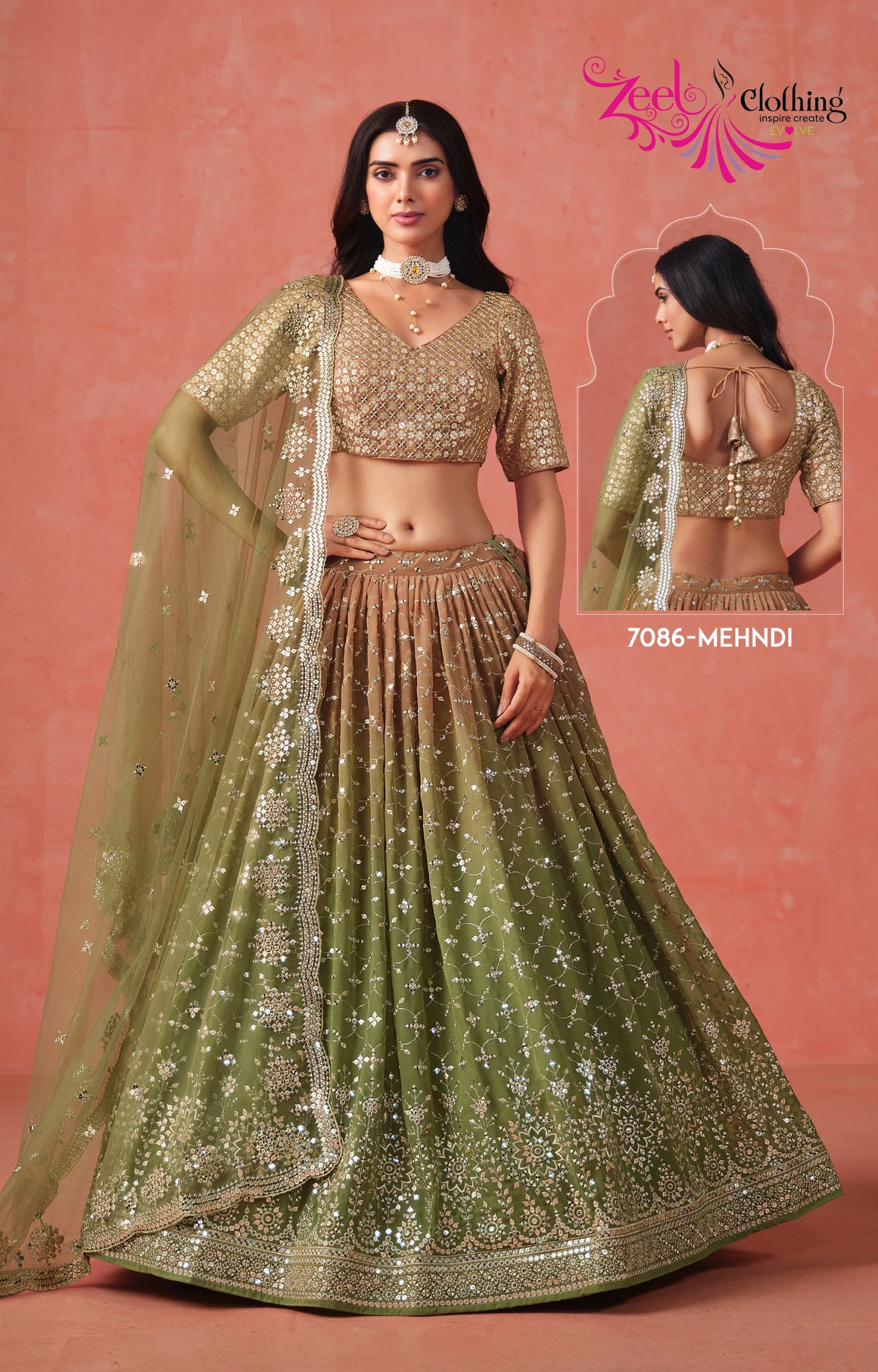 7086-Mehndi Elegance Zeel Georgette Lehenga Choli