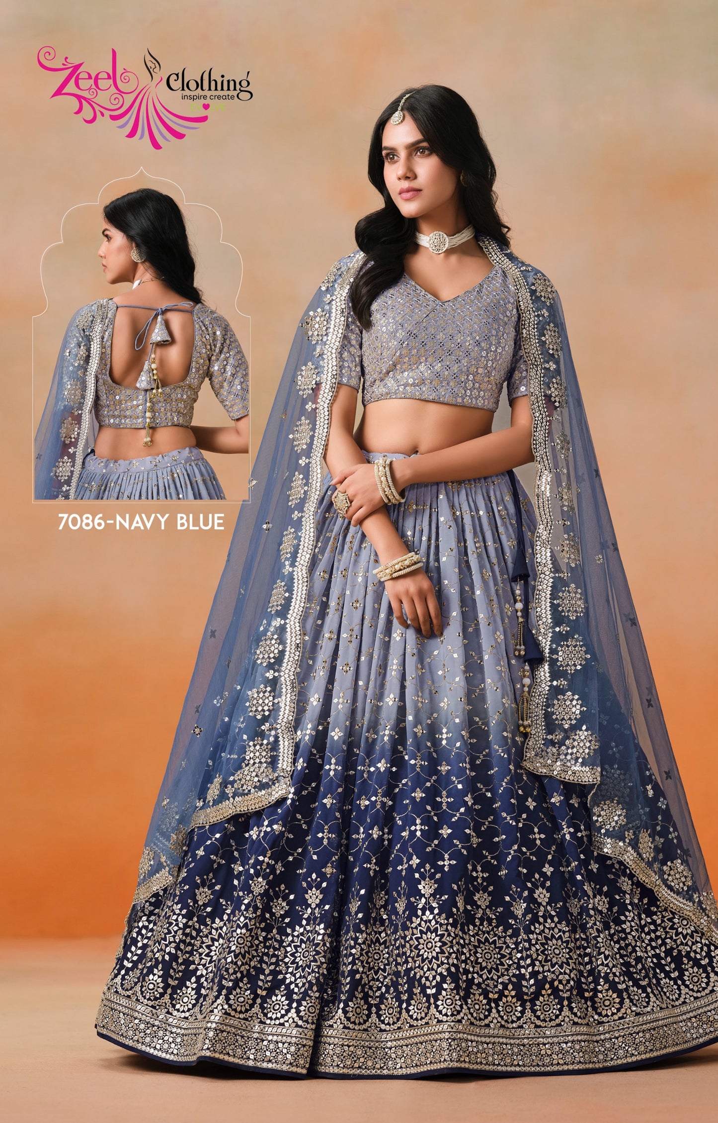 7086-Navy Blue Elegance Zeel Georgette Lehenga Choli