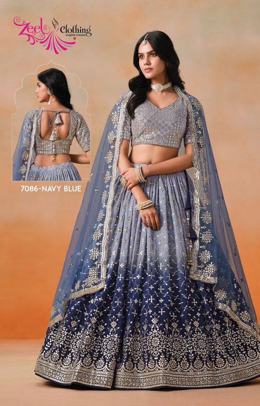 7086-Navy Blue Elegance Zeel Georgette Lehenga Choli