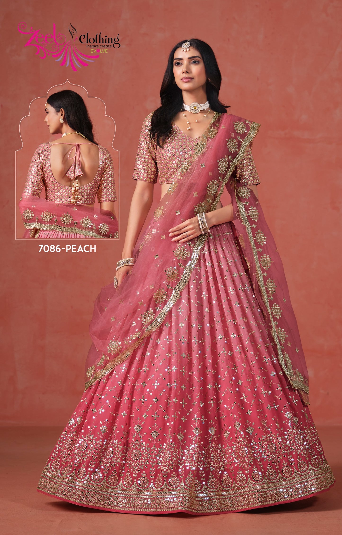7086-Peach Elegance Zeel Georgette Lehenga Choli