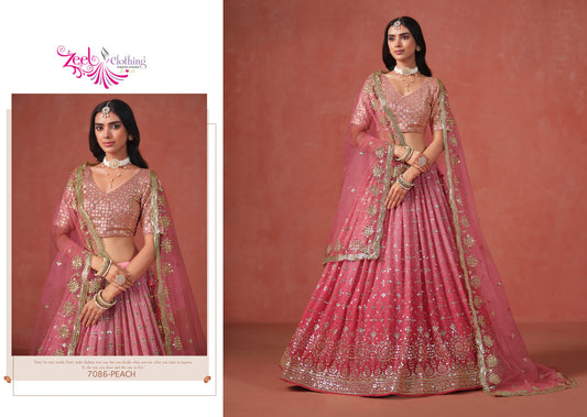 7086-Peach Elegance Zeel Georgette Lehenga Choli