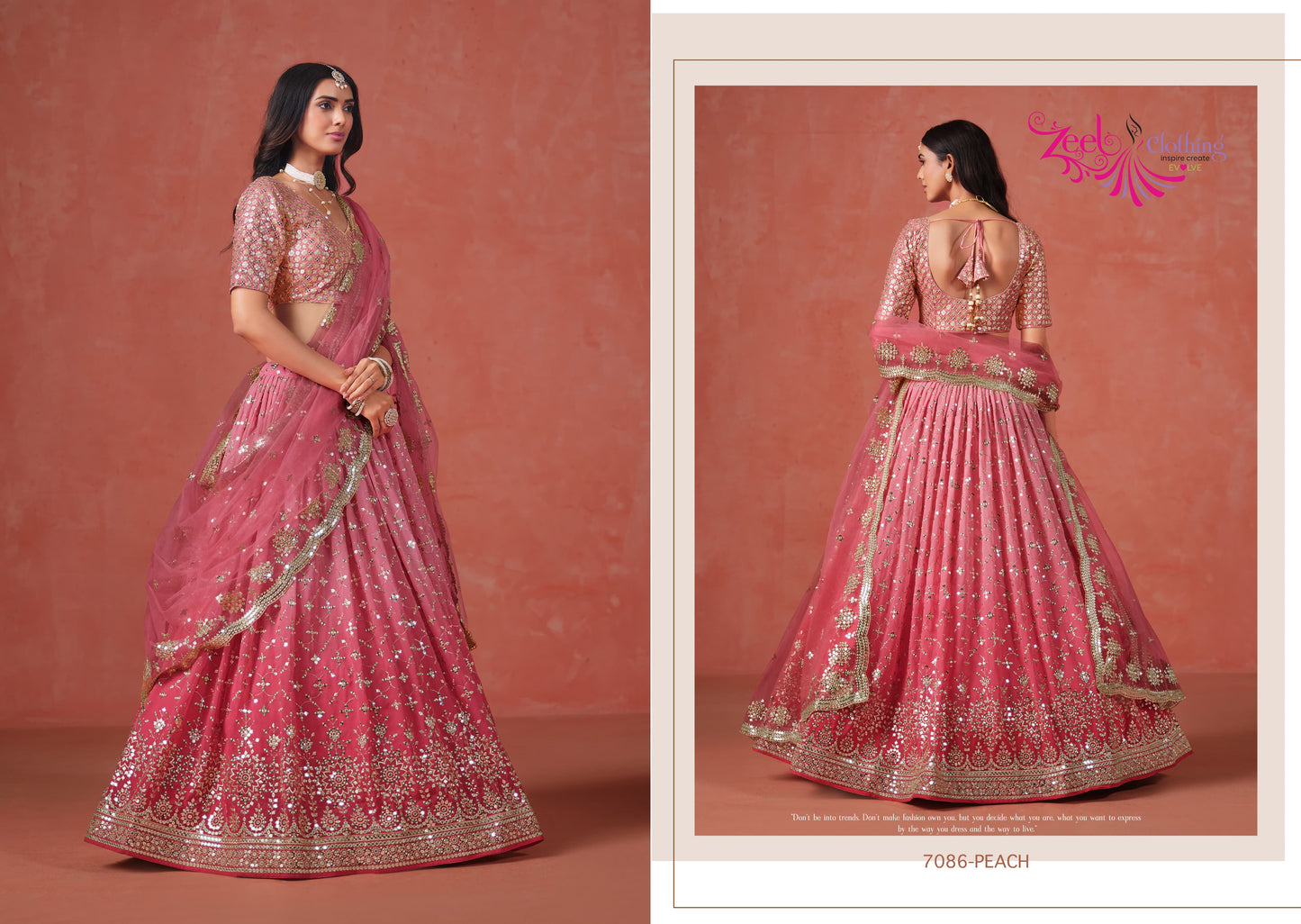 7086-Peach Elegance Zeel Georgette Lehenga Choli
