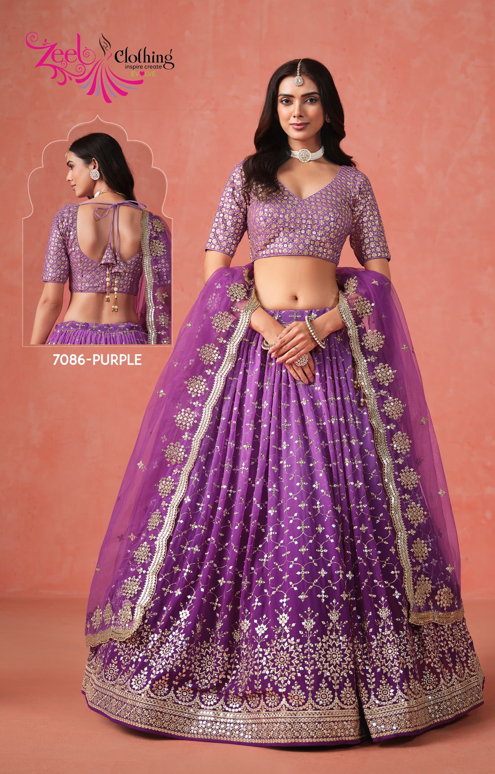7086-Purple Elegance Zeel Georgette Lehenga Choli