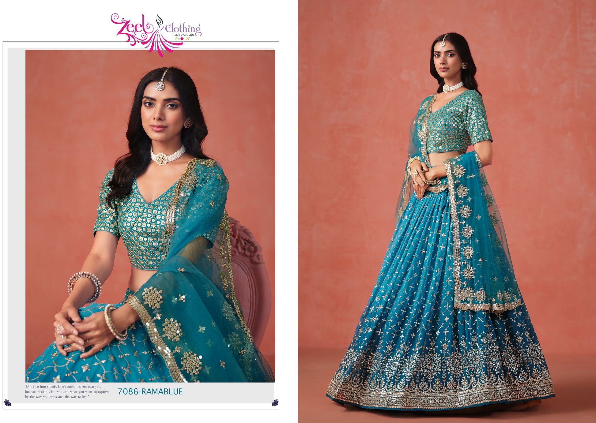 7086-Rama Blue Elegance Zeel Georgette Lehenga Choli