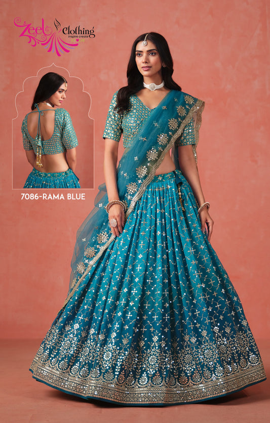 7086-Rama Blue Elegance Zeel Georgette Lehenga Choli