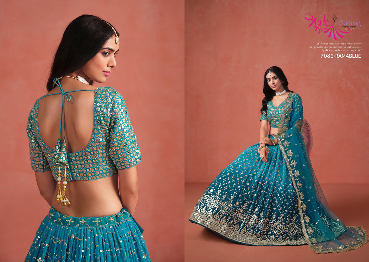 7086-Rama Blue Elegance Zeel Georgette Lehenga Choli