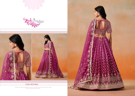 7086-Red Pink Elegance Zeel Georgette Lehenga Choli