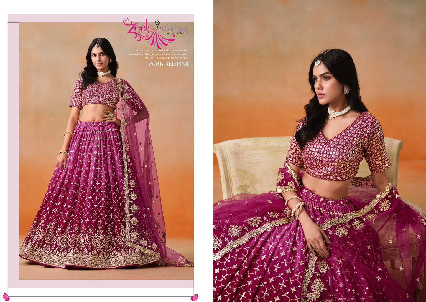 7086-Red Pink Elegance Zeel Georgette Lehenga Choli