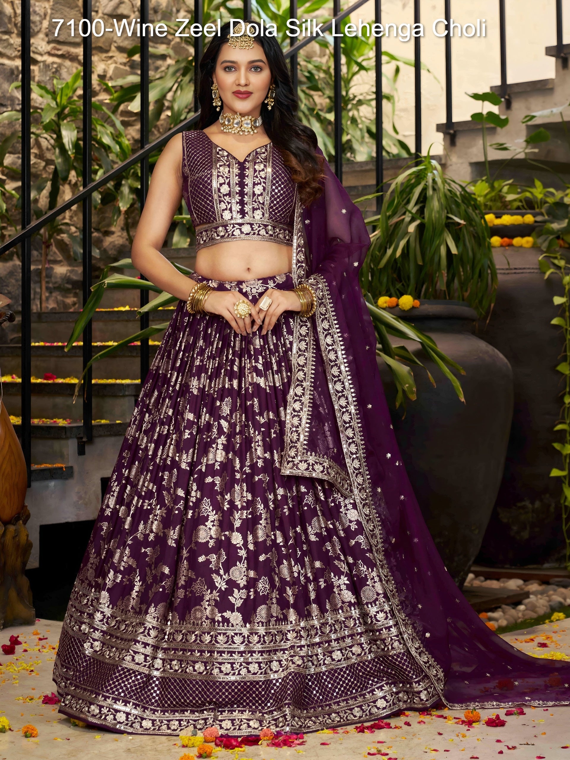 7100-Wine Navratri Special Zeel Dola Silk Lehenga Choli