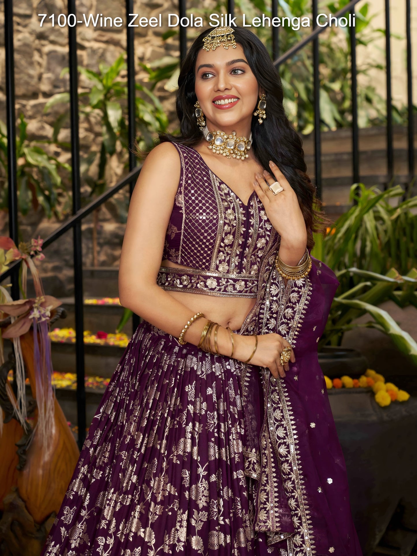7100-Wine Navratri Special Zeel Dola Silk Lehenga Choli
