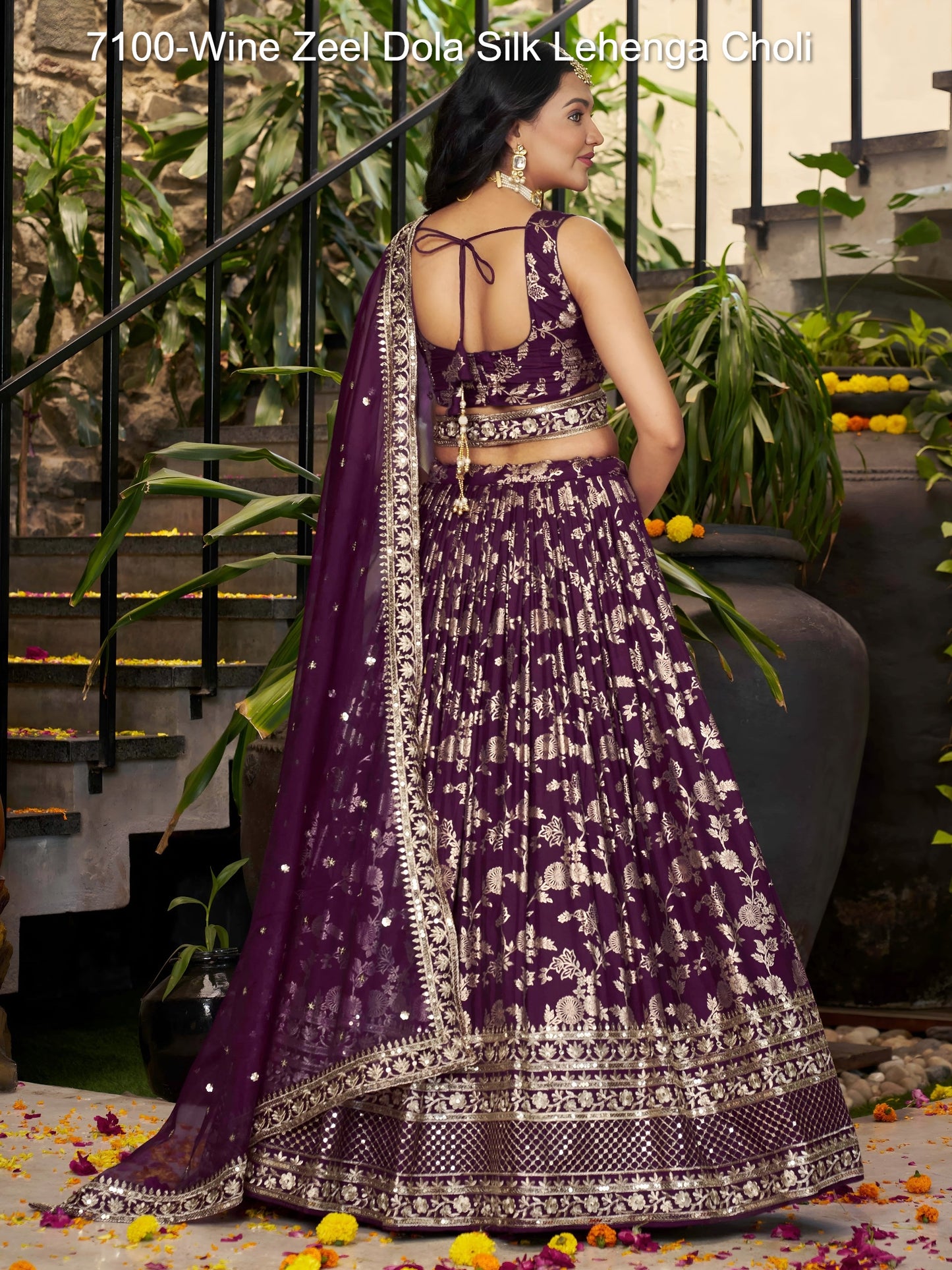 7100-Wine Navratri Special Zeel Dola Silk Lehenga Choli