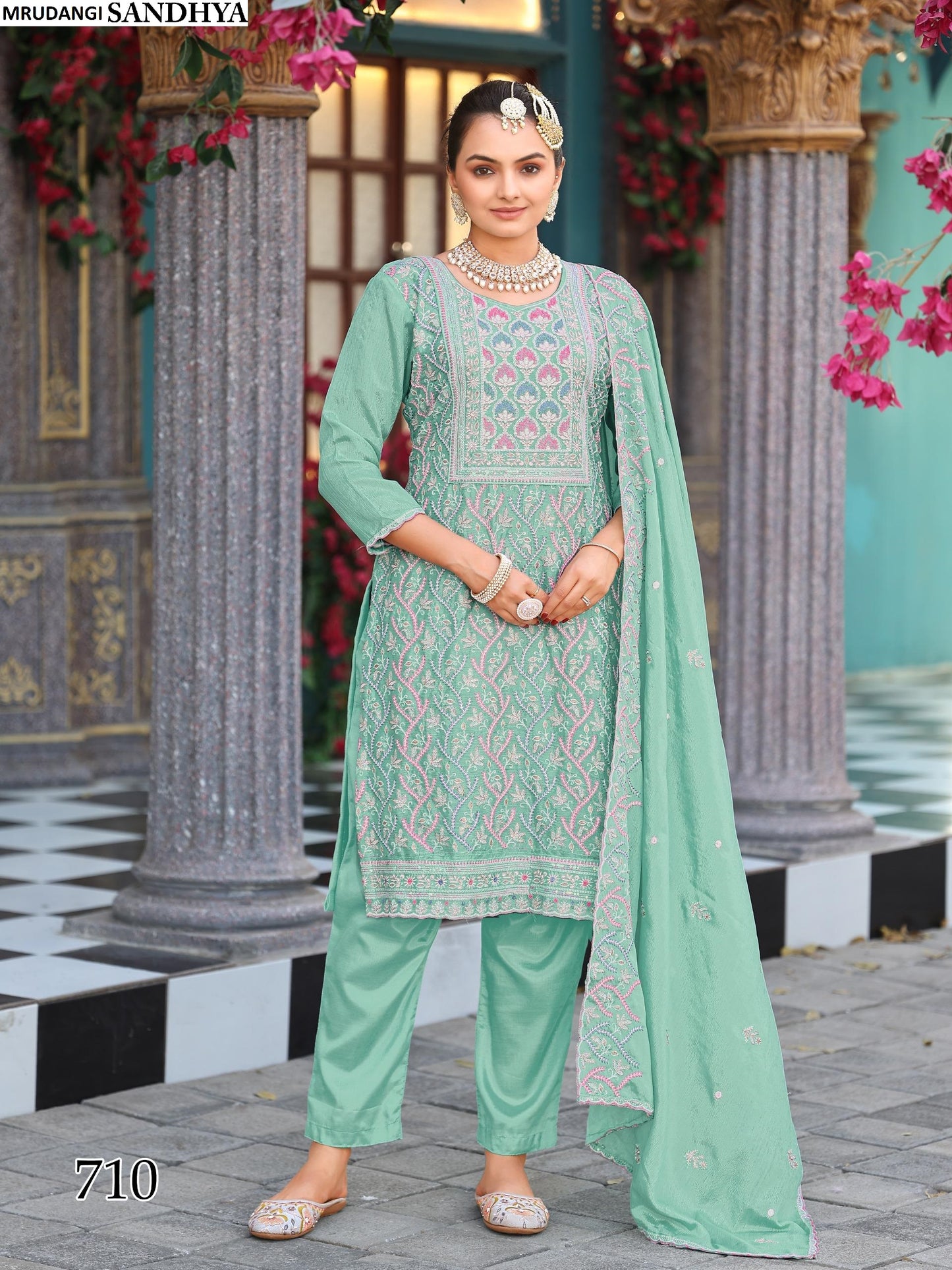 710 Sandhya Mrudangi Chinon Silk Readymade Suits