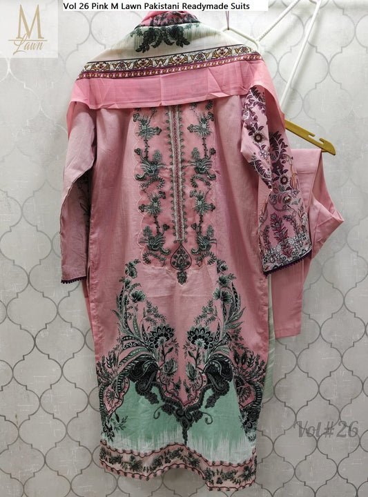 Vol 26 Pink M Lawn Pakistani Readymade Suits