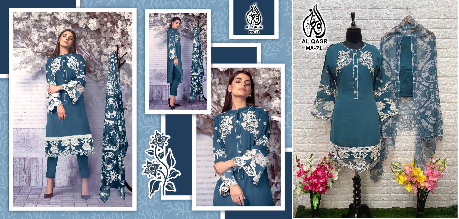 Ma-71Blue Al Qasr Pakistani Readymade Suits
