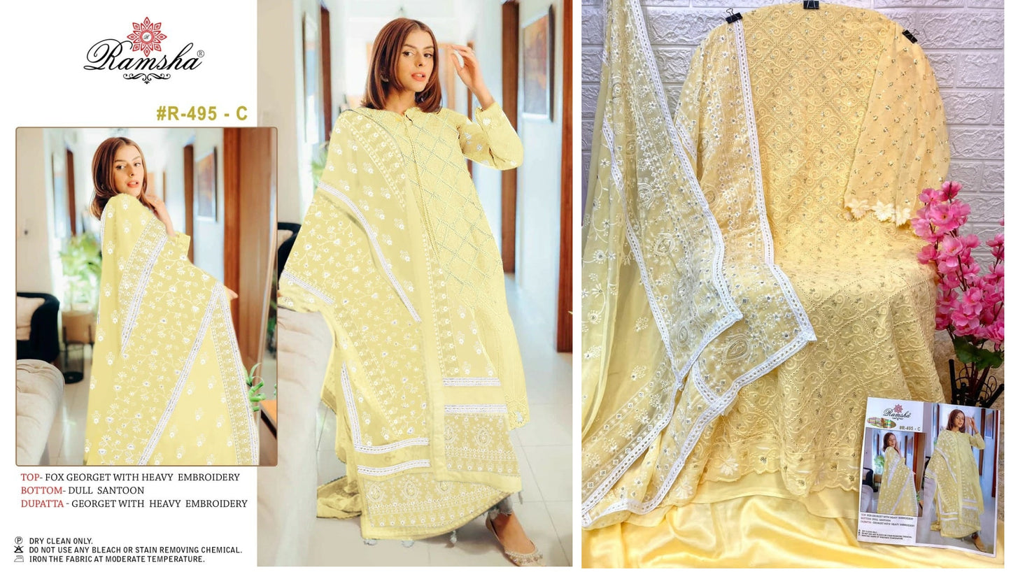 R-495-C Ramsha Pakistani Salwar Suits