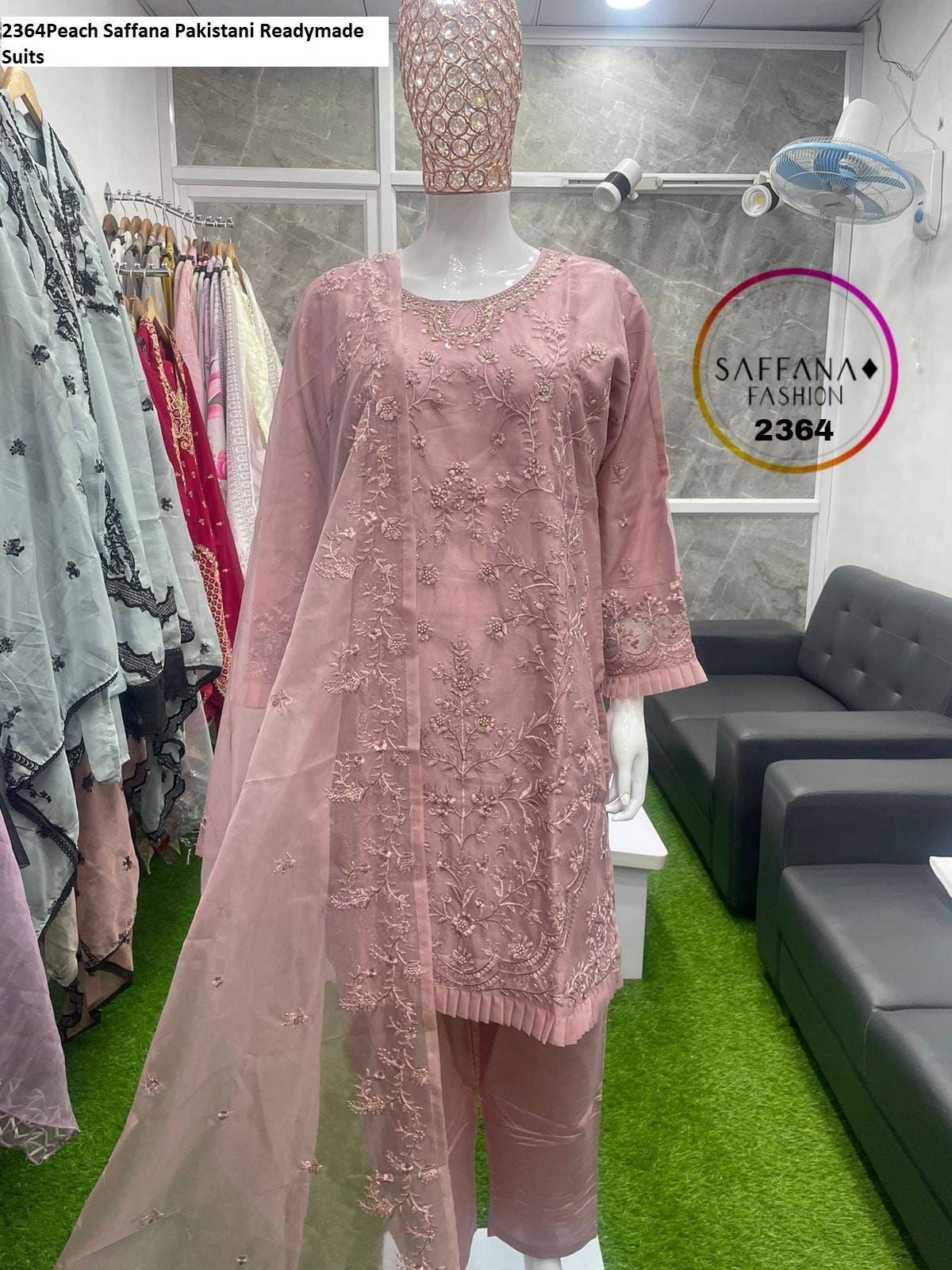 2364Peach Saffana Pakistani Readymade Suits