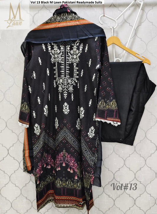 Vol 13 Black M Lawn Pakistani Readymade Suits