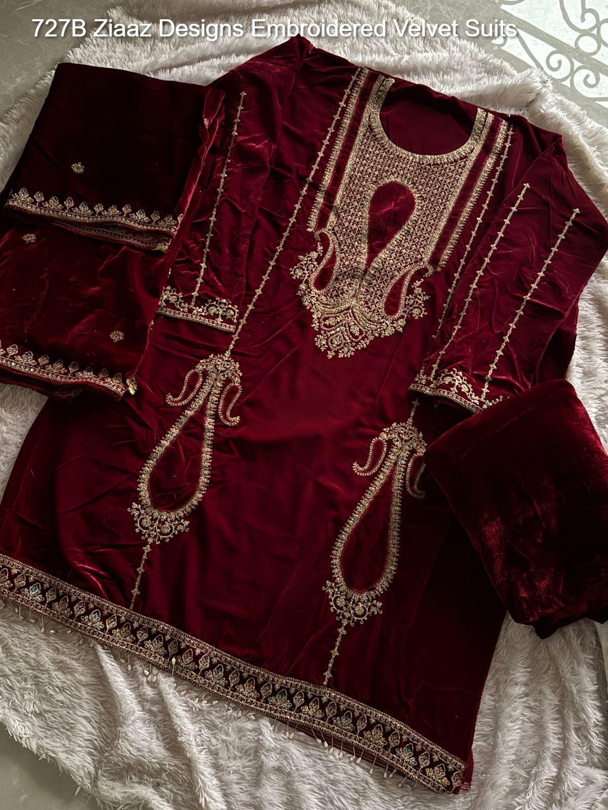 727B Ziaaz Designs Embroidered Velvet Suits