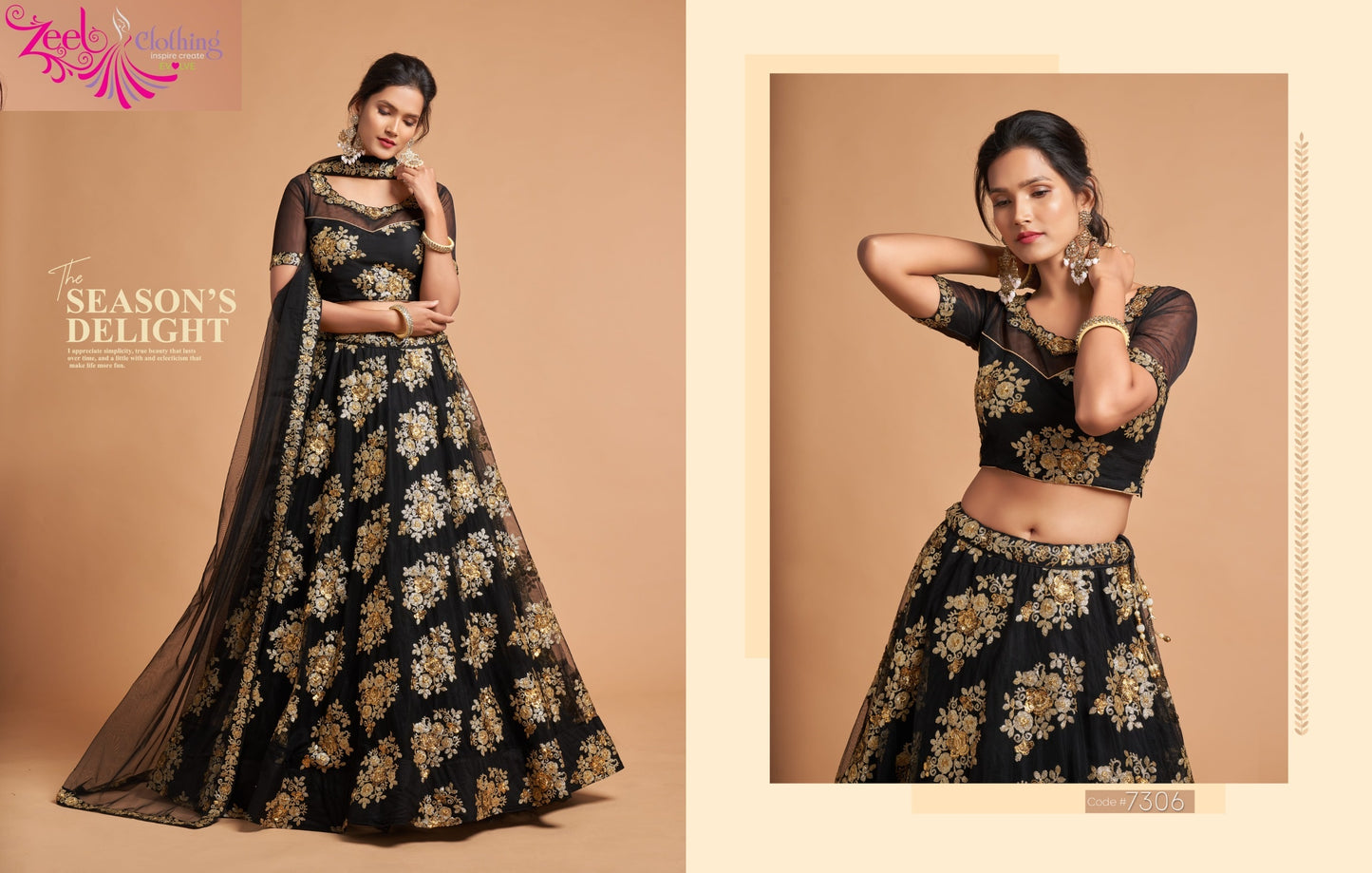 7306 Black Neo Romantic Vol-2 Zeel Soft Net Lehenga Choli