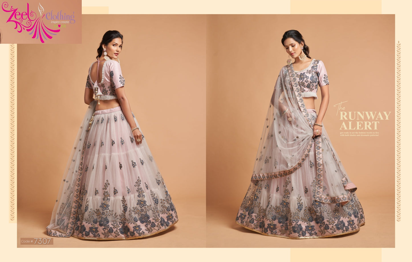 7307 Grey Neo Romantic Vol-2 Zeel Soft Net Lehenga Choli