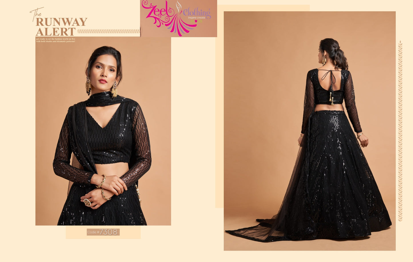 7308 Black Neo Romantic Vol-2 Zeel Soft Net Lehenga Choli