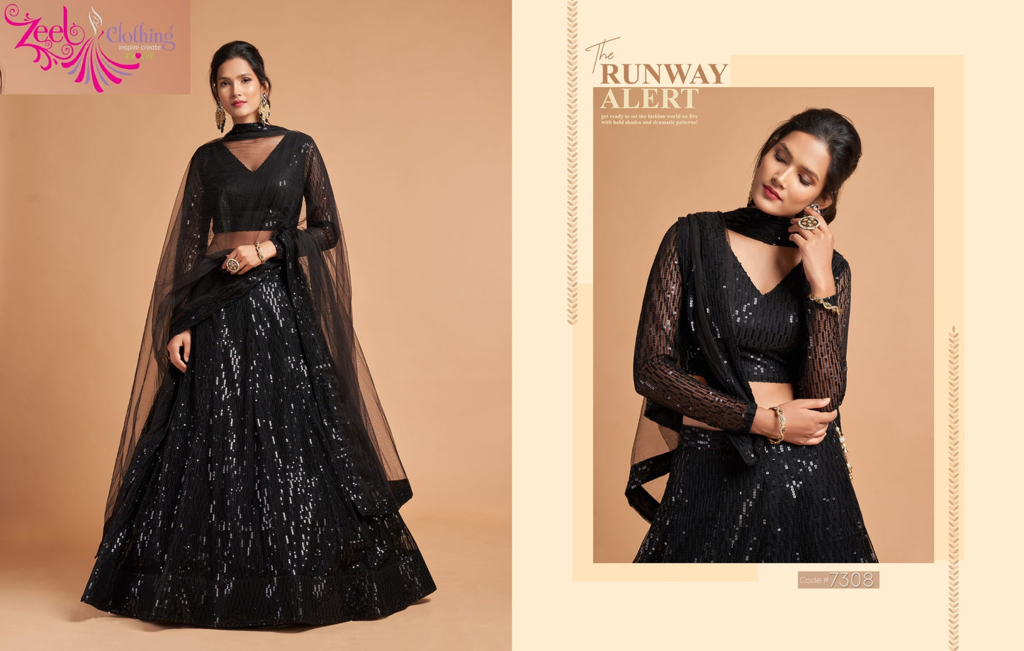 7308 Black Neo Romantic Vol-2 Zeel Soft Net Lehenga Choli