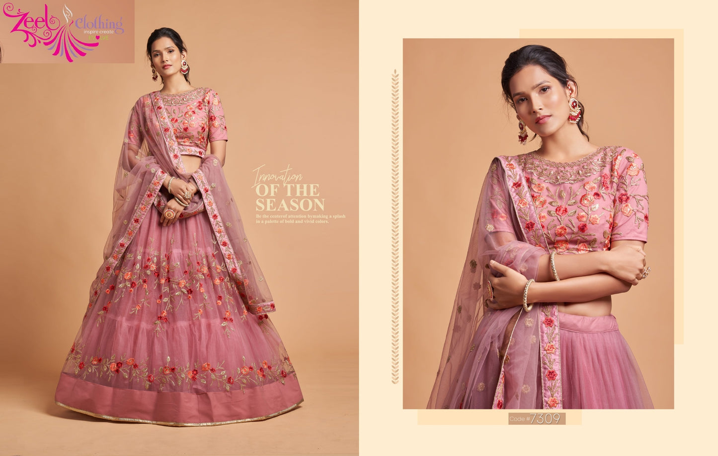 7309 Dusty Pink Neo Romantic Vol-2 Zeel Soft Net Lehenga Choli