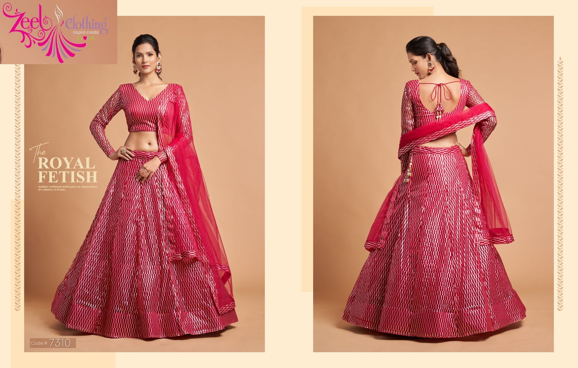 7310 Hot Pink Neo Romantic Vol-2 Zeel Soft Net Lehenga Choli