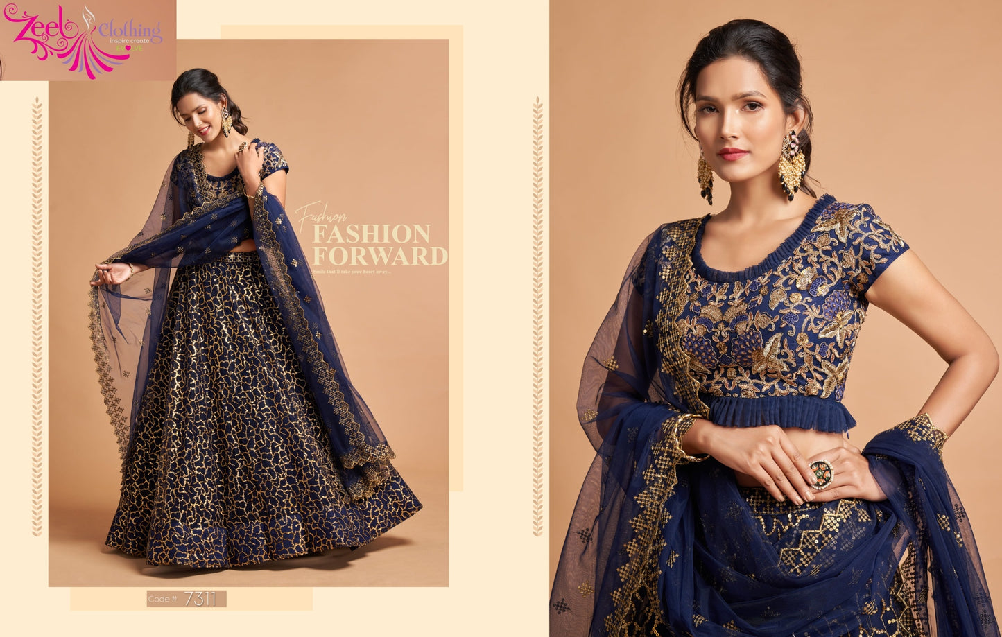 7311 Navy Blue Neo Romantic Vol-2 Zeel Soft Net Lehenga Choli