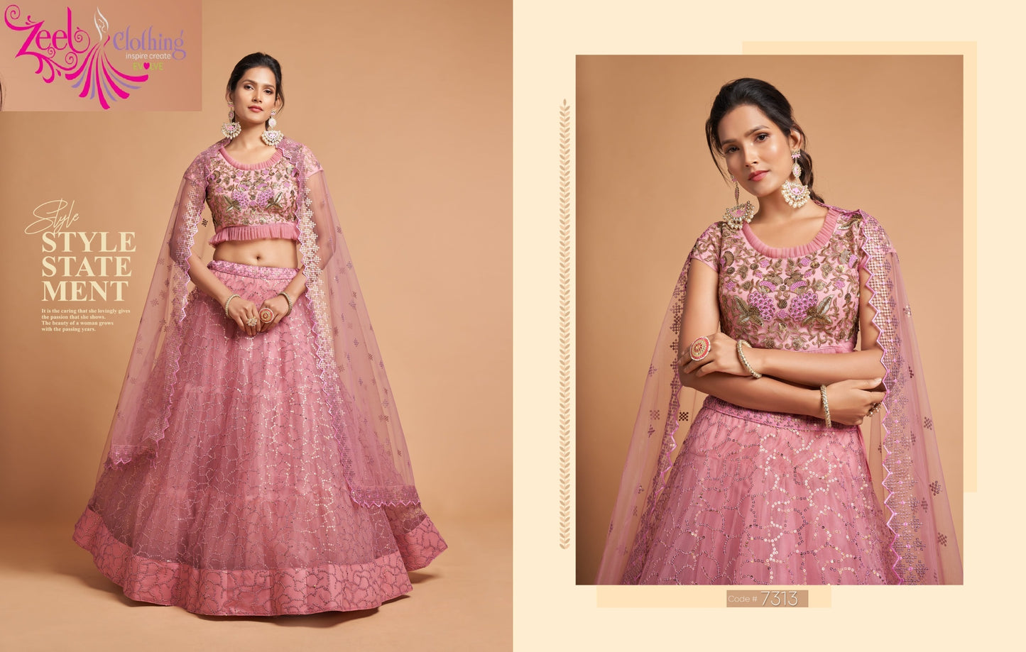 7313 Blush Pink Neo Romantic Vol-2 Zeel Soft Net Lehenga Choli
