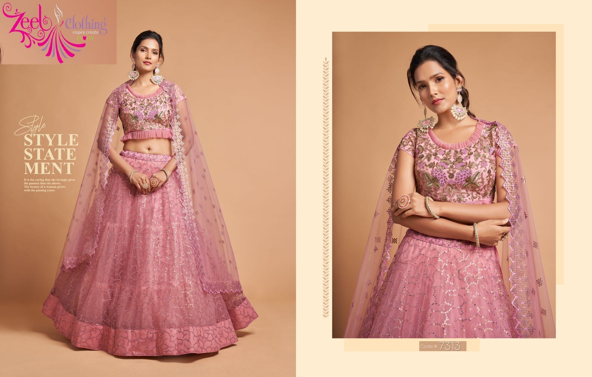 7313 Blush Pink Neo Romantic Vol-2 Zeel Soft Net Lehenga Choli